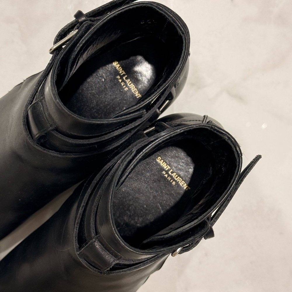 Saint Laurent Black Leather Ankle Booties with Buckle Straps - Picture 9 of 12